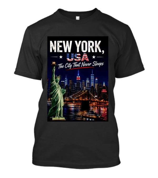 New York USA The City That Never Sleeps Statue Of Liberty Skyline T-Shirt
