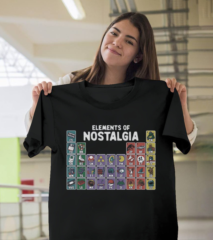 Elements Of Nostalgia 80s 90s Pop Culture Cassette Tape Gaming Toy VHS T-Shirt