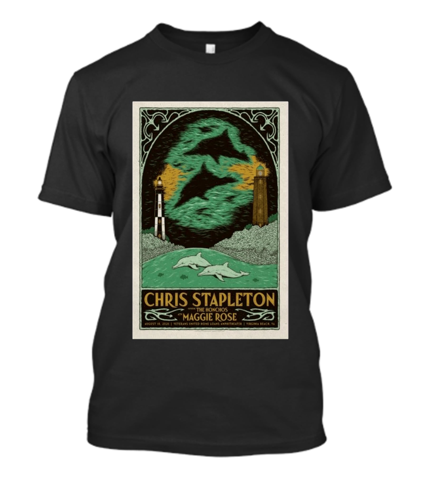 Chris Stapleton The Honchos Maggie Rose August 18 2026 Veterans United Home Loans Amphitheater Virginia Beach Dolphins Lighthouse T-Shirt