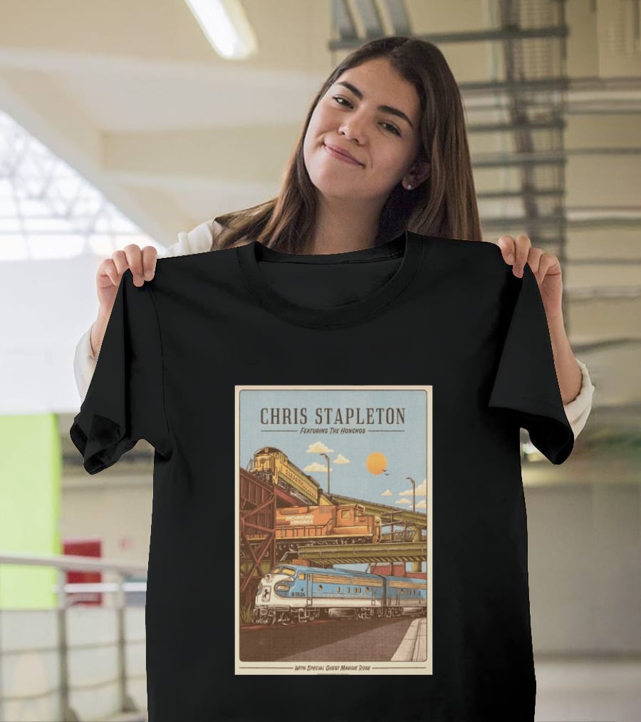 Chris Stapleton Featuring The Honchos Special Guest Maggie Rose Aug 19 2026 Allianz Amphitheater Riverfront Richmond Virginia Vintage Trains Scene T-Shirt