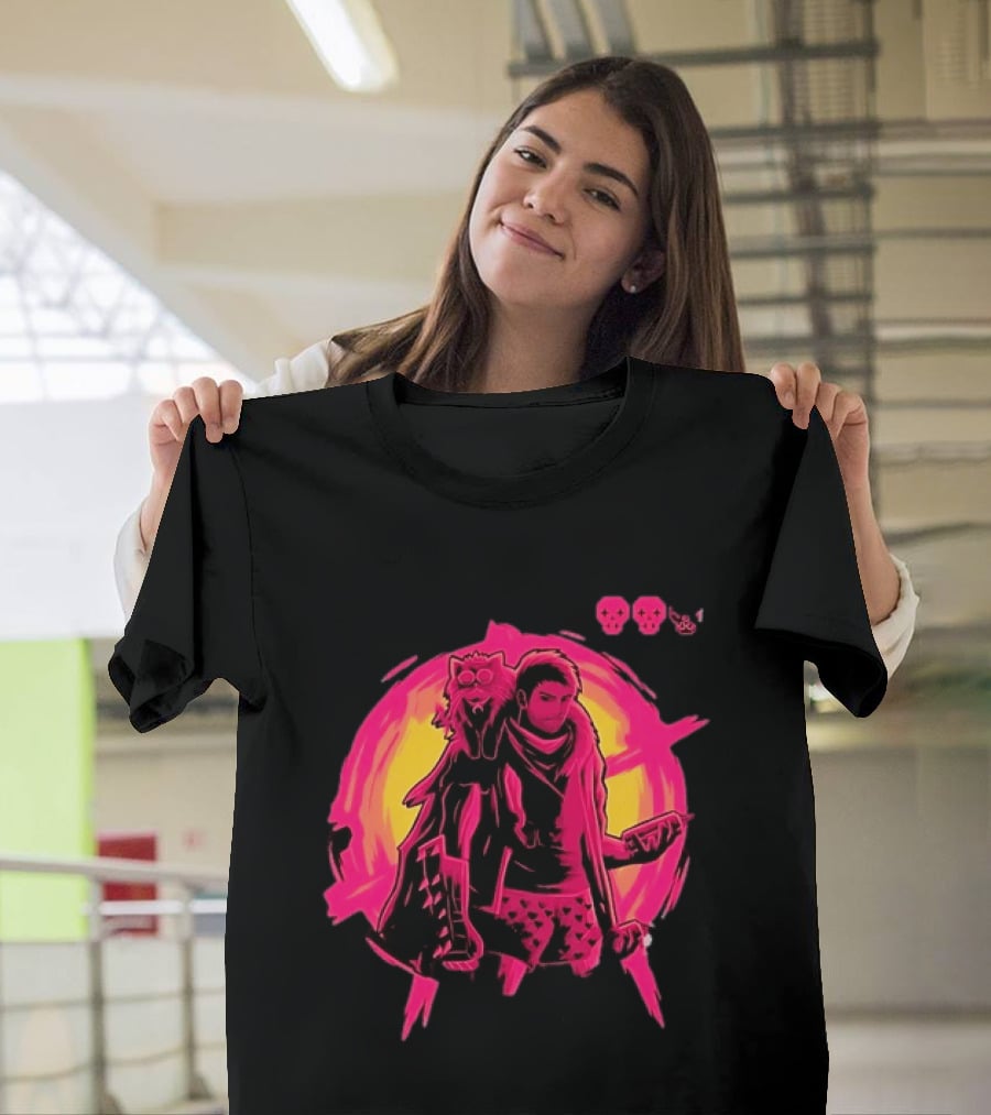Post Apocalyptic Survivor Cat Companion Heart Boxers Pink Skull T-Shirt