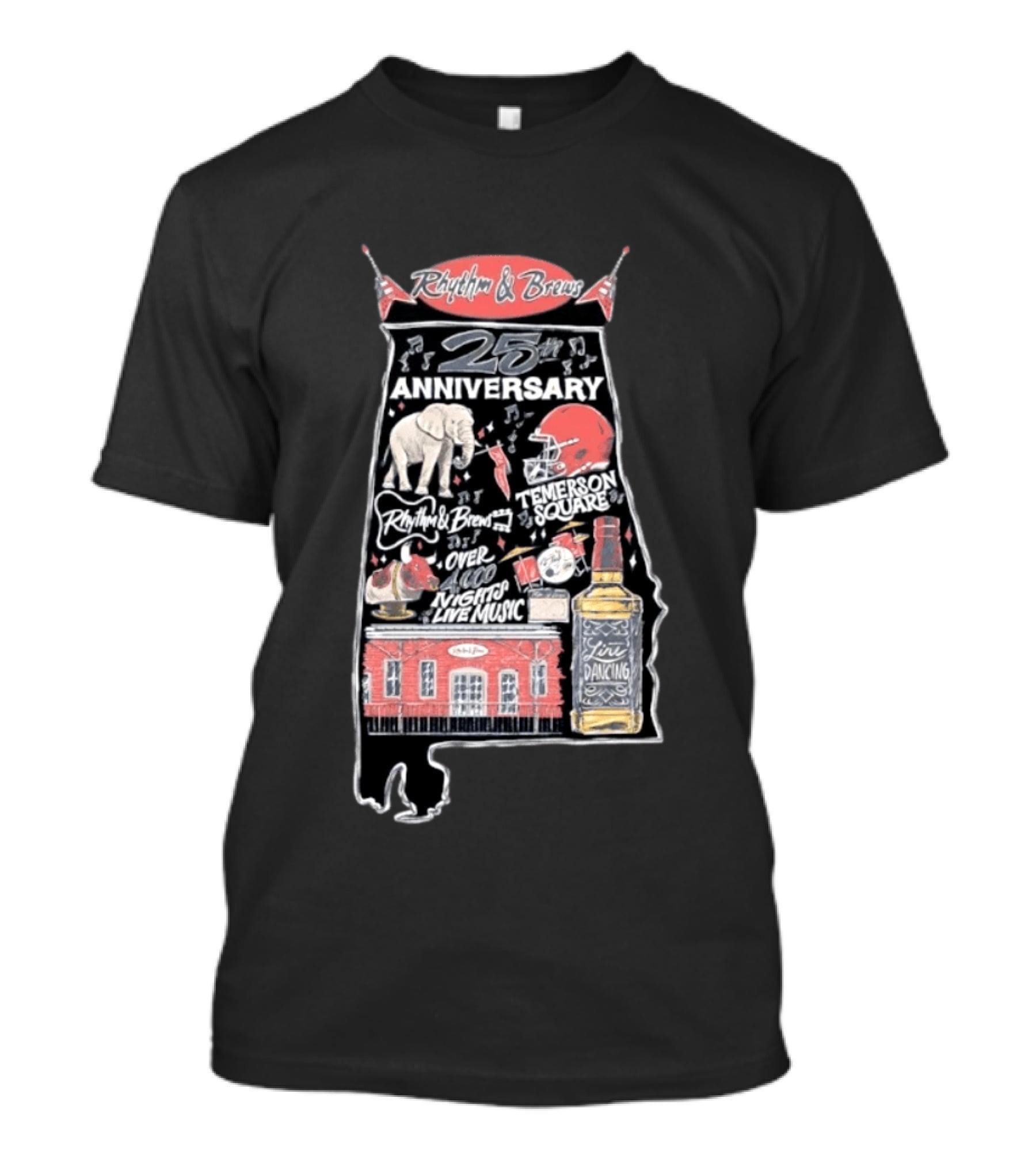 Rhythm & Brews 25th Anniversary Temerson Square Live Music Celebration Over 1000 Nights T-Shirt