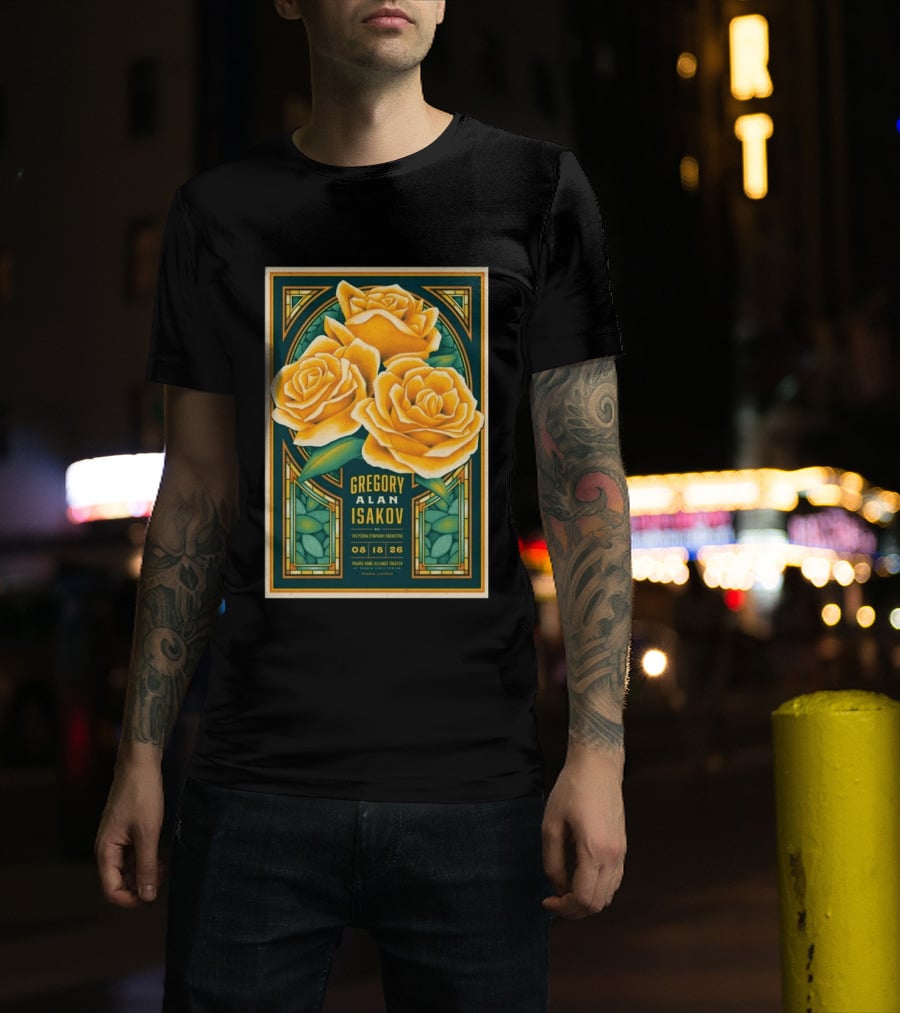 Gregory Alan Isakov August 18 2026 Peoria Illinois Prairie Home Alliance Theater With The Peoria Symphony Orchestra And Yellow Roses T-Shirt
