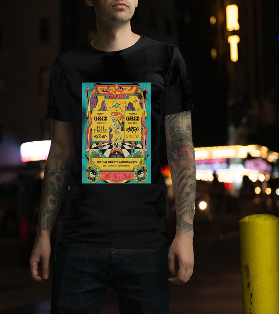 GRiZ Two Nights Red Rocks Amphitheatre Morrison CO Sep 2 3 2026 Special Guests The Sponges Muzzy Shosh T-Shirt