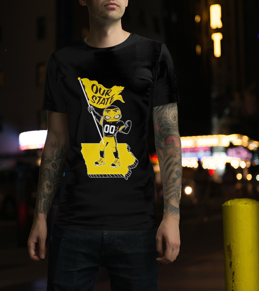 Herky The Hawk Flag Our State Iowa Map T-Shirt