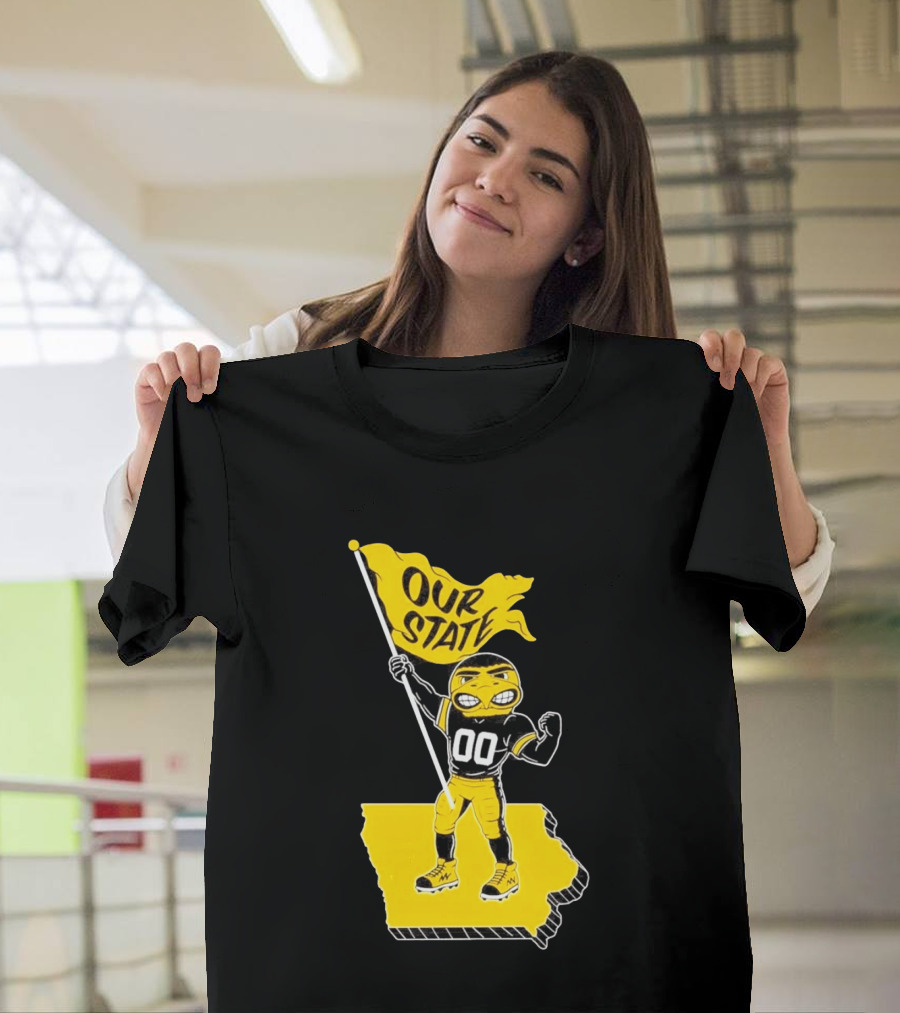Herky The Hawk Flag Our State Iowa Map T-Shirt