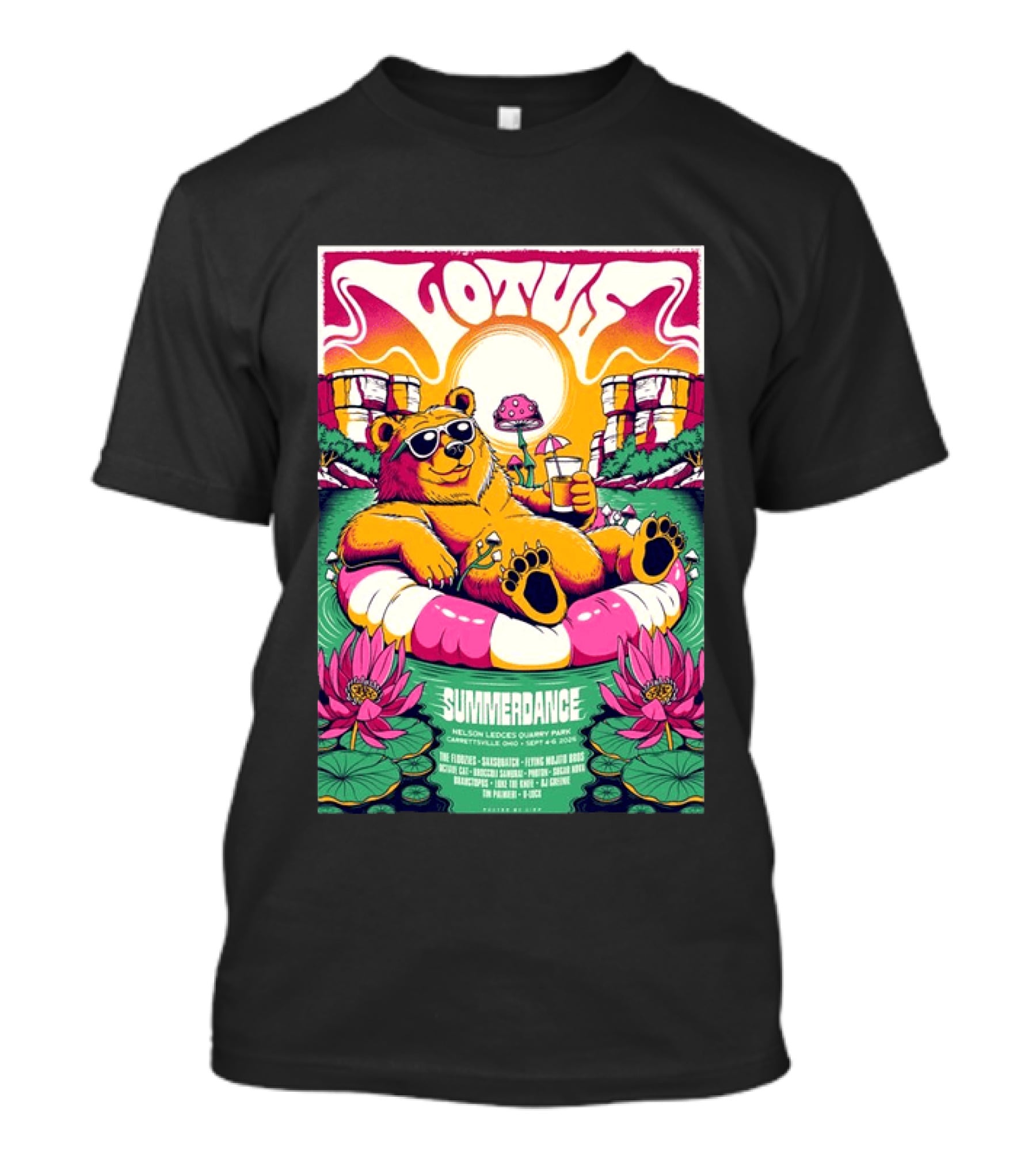Lotus Summerdance 2026 Garrettsville OH Nelson Ledges Quarry Park Sep 4 6 With Bear Floating On Pool Relaxed Vibes T-Shirt