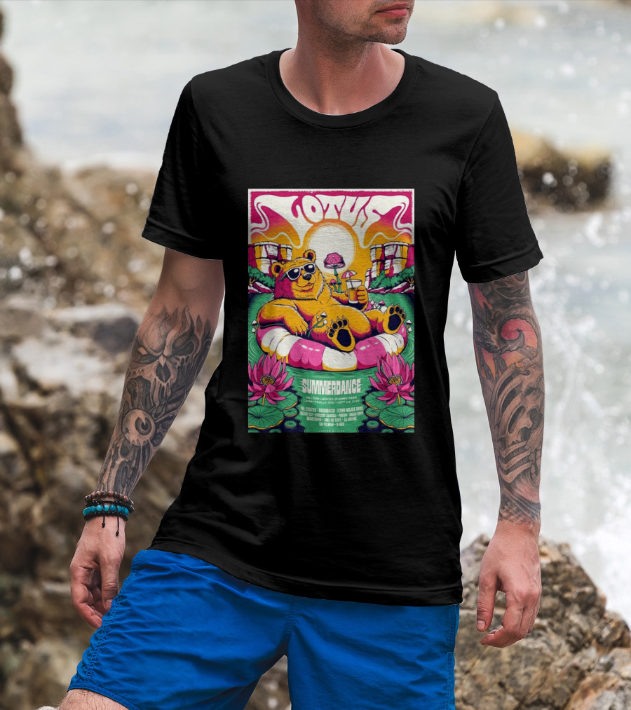 Lotus Summerdance 2026 Garrettsville OH Nelson Ledges Quarry Park Sep 4 6 With Bear Floating On Pool Relaxed Vibes T-Shirt