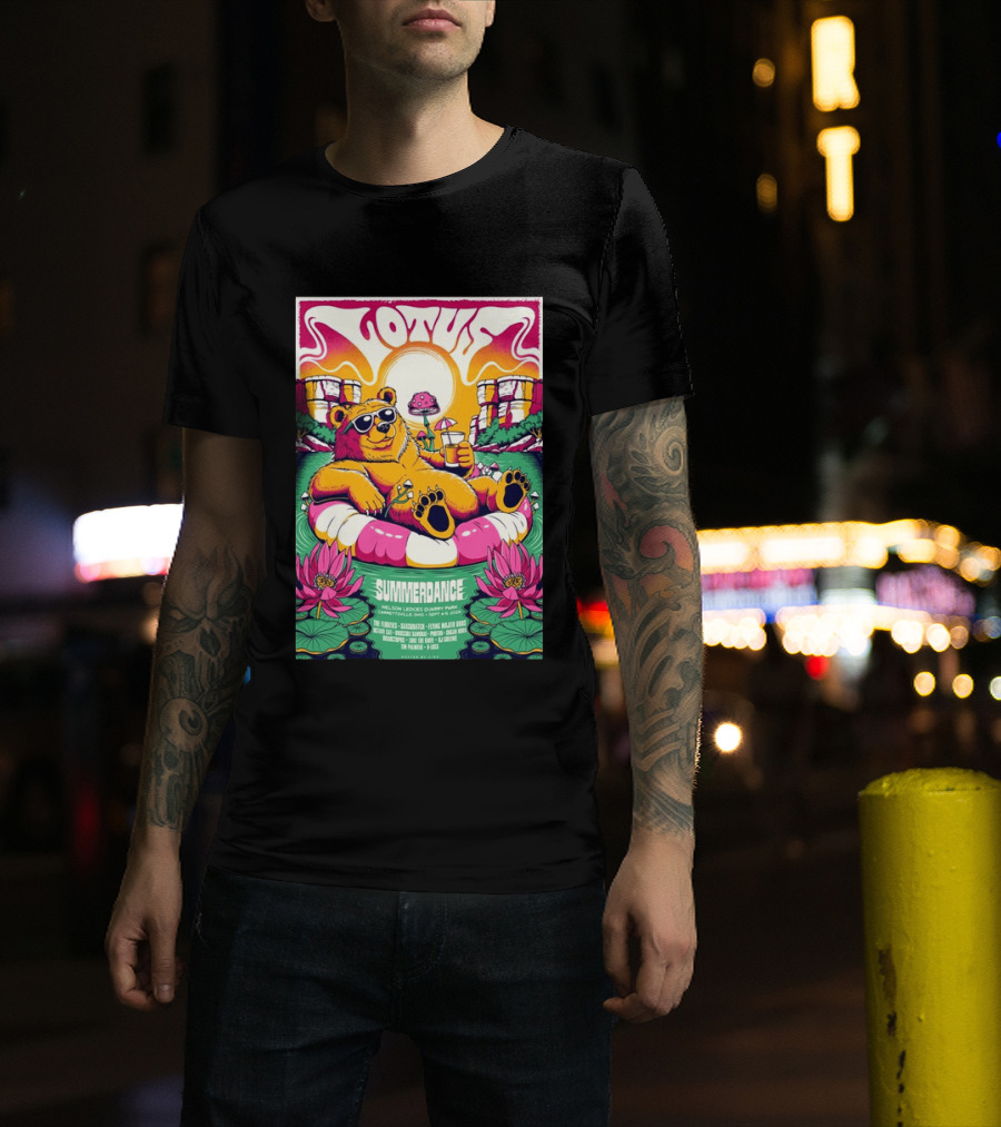 Lotus Summerdance 2026 Garrettsville OH Nelson Ledges Quarry Park Sep 4 6 With Bear Floating On Pool Relaxed Vibes T-Shirt