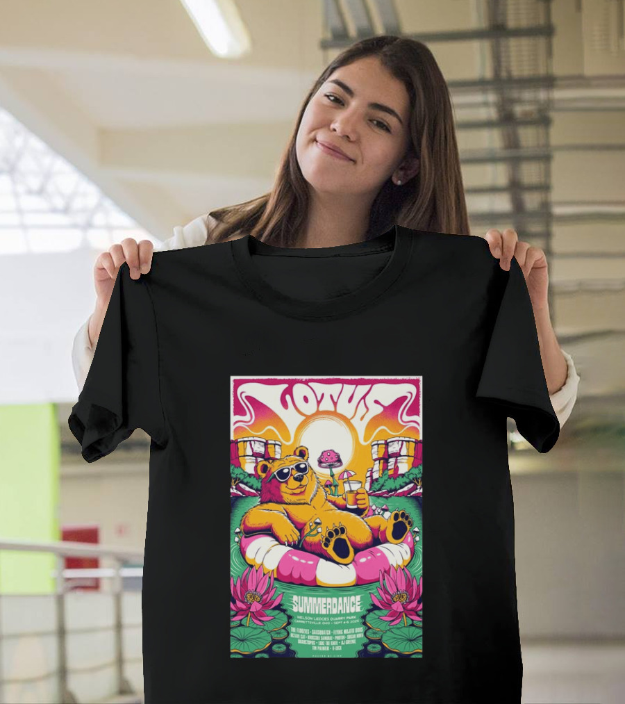 Lotus Summerdance 2026 Garrettsville OH Nelson Ledges Quarry Park Sep 4 6 With Bear Floating On Pool Relaxed Vibes T-Shirt