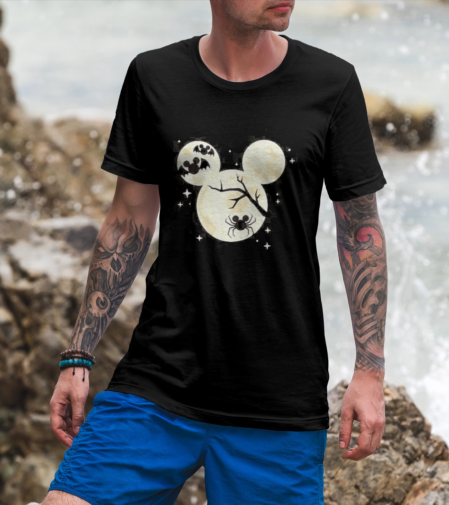 Mickey Mouse Moon Head Halloween Bat Spider Disney T-Shirt