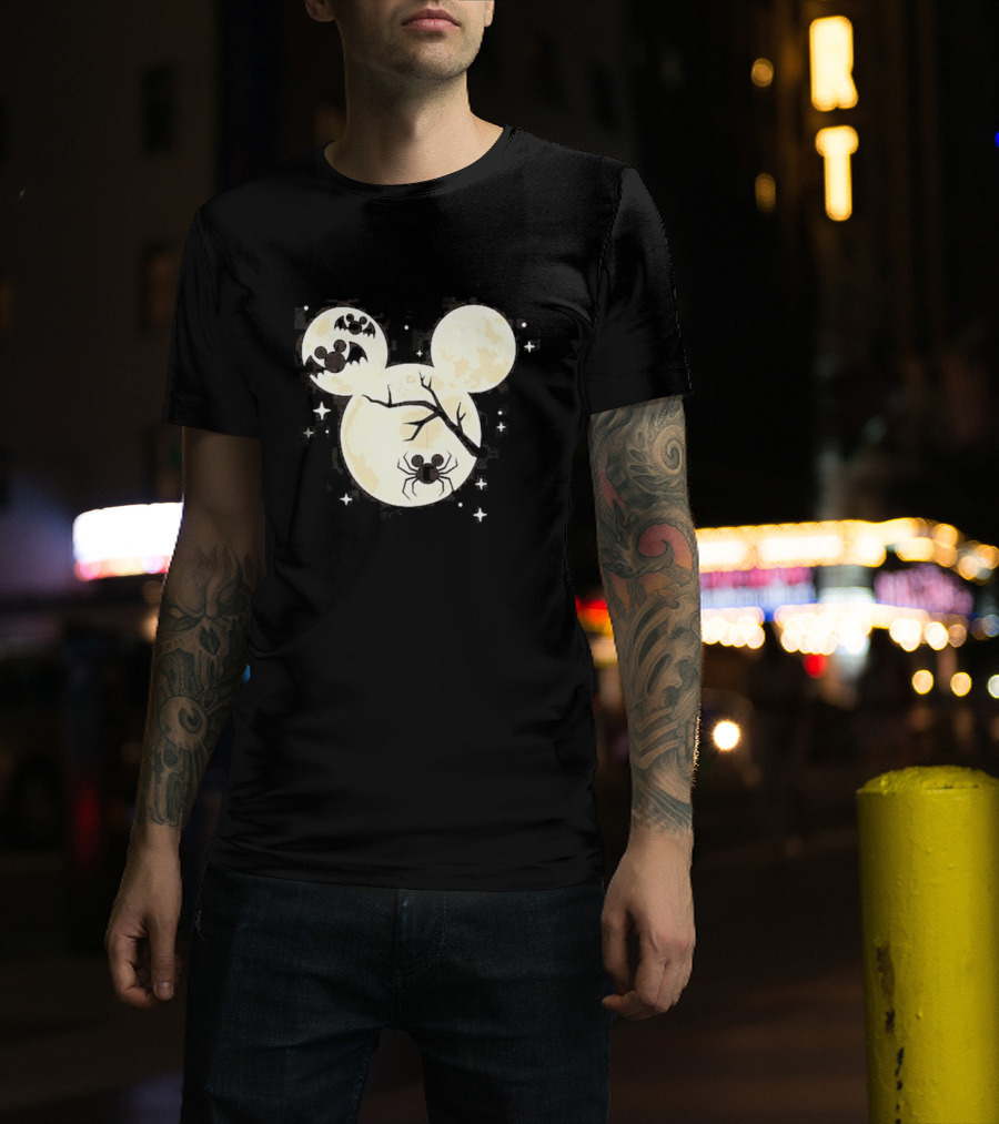 Mickey Mouse Moon Head Halloween Bat Spider Disney T-Shirt