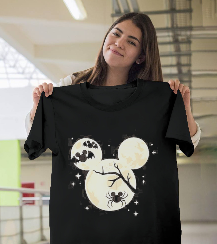 Mickey Mouse Moon Head Halloween Bat Spider Disney T-Shirt