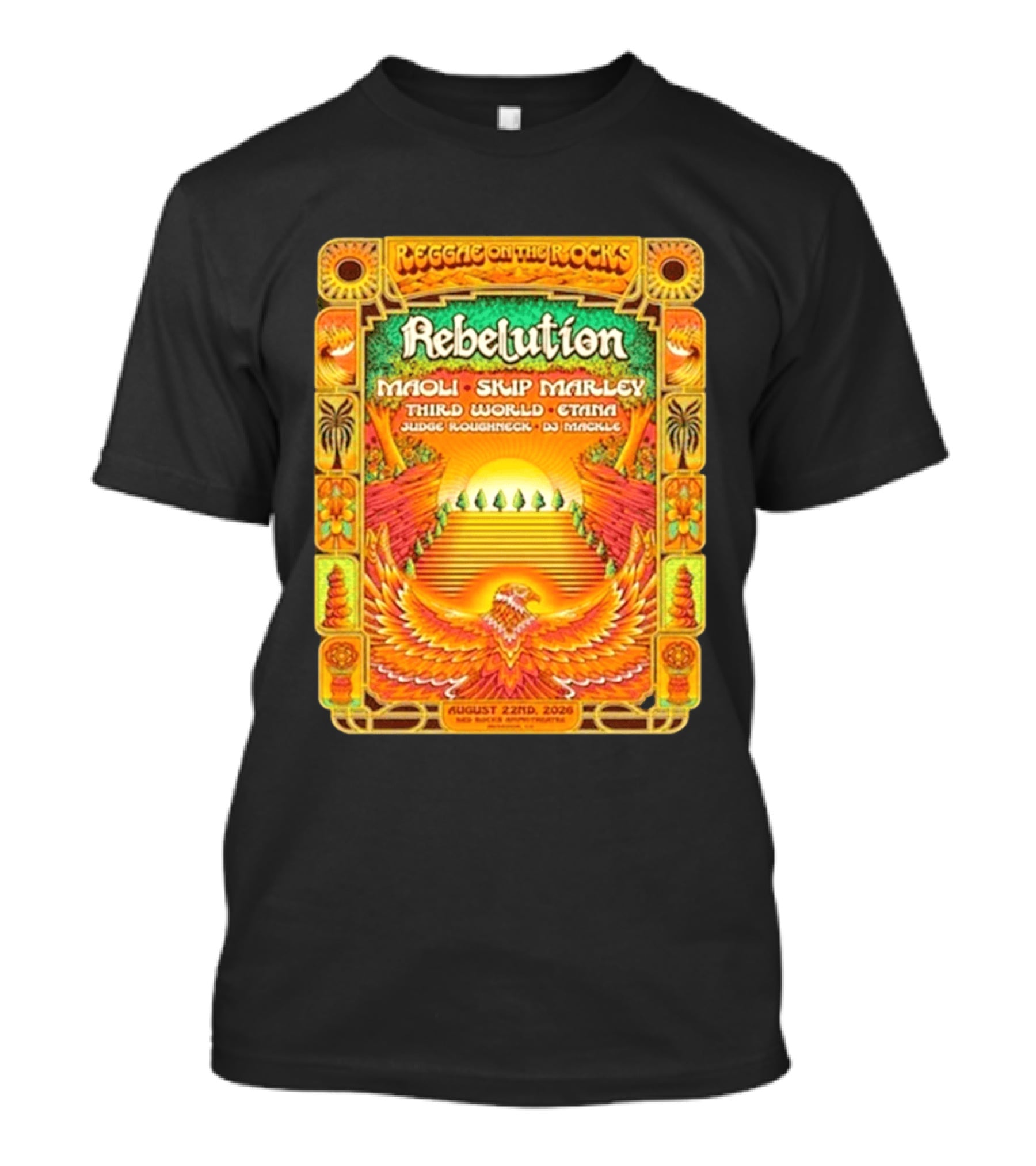 Rebelution Reggae On The Rocks 2026 Maoli Skip Marley Third World Etana August 22nd T-Shirt