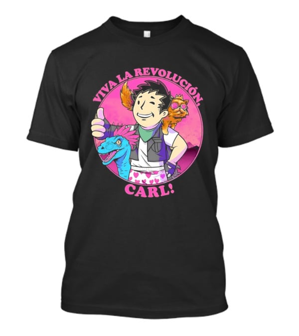 Viva La Revolución Carl Fallout Vault Boy Dinosaur Cat T-Shirt