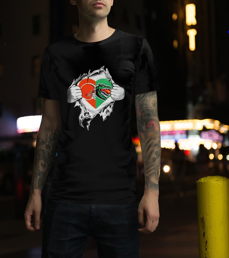 Cleveland Browns UAB Blazers Heart Superman Chest Rip T-Shirt