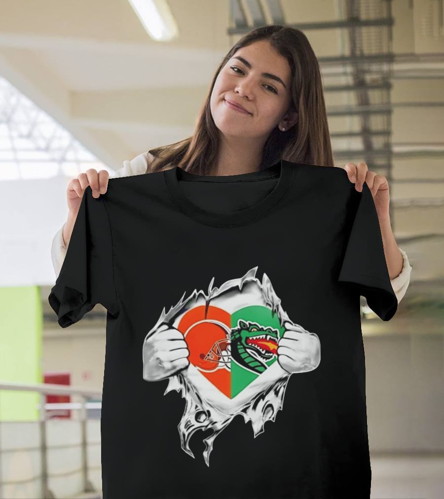 Cleveland Browns UAB Blazers Heart Superman Chest Rip T-Shirt