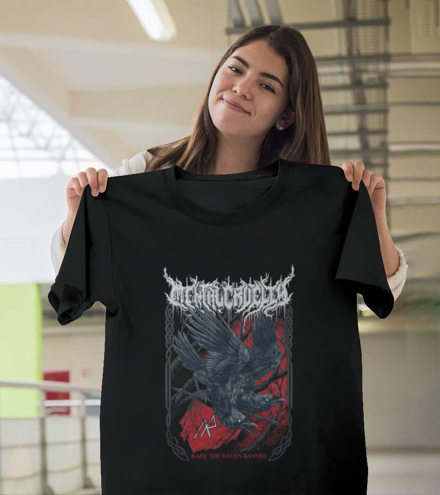 Indiemerchstore Mental Cruelty Raise The Raven Banner Norse Imagery Ravens T-Shirt