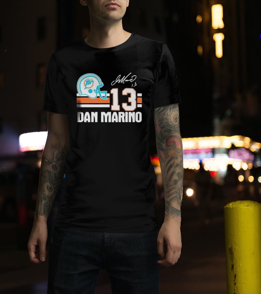 Miami Dolphins Dan Marino 13 Helmet Signature T-Shirt