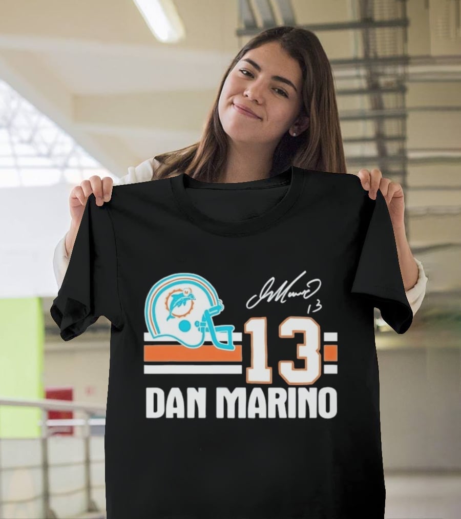 Miami Dolphins Dan Marino 13 Helmet Signature T-Shirt