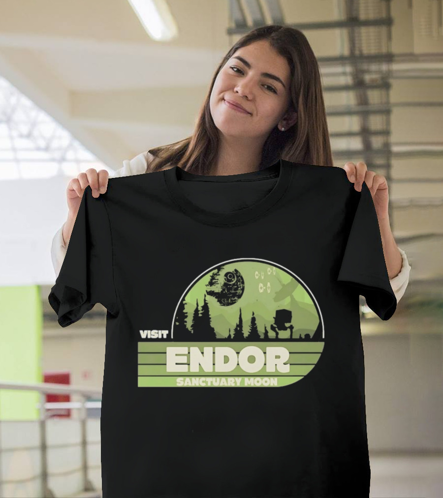 Visit Endor Sanctuary Moon Star Wars Retro Sci Fi Scene T-Shirt