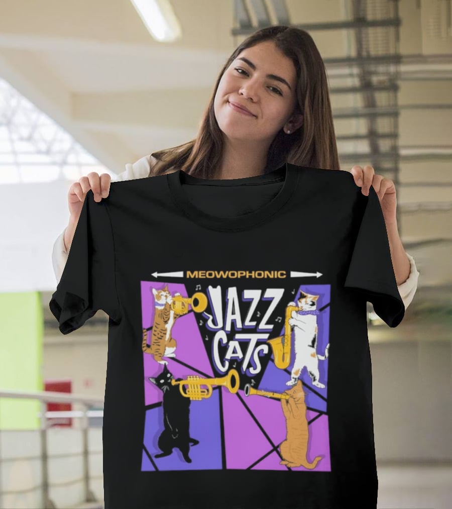 Meowophonic Jazz Cats Playing Trumpets And Saxophones T-Shirt