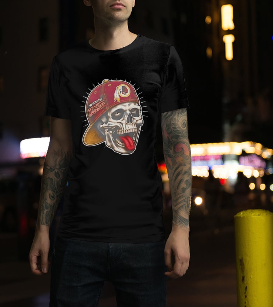 Washington Redskins Football Skull Tongue Out Cap T-Shirt