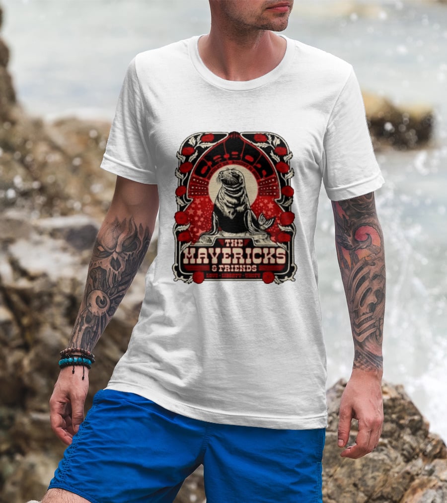 Beverly MA 08.21.2026 The Mavericks Love Liberty Unity Friends Seal And Roses T-Shirt