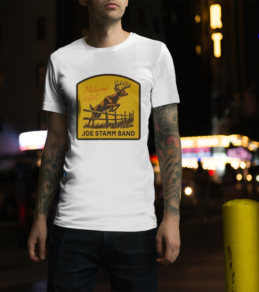 Joe Stamm Band Midwest USA Deer Jumping Fence Over Farm Field T-Shirt