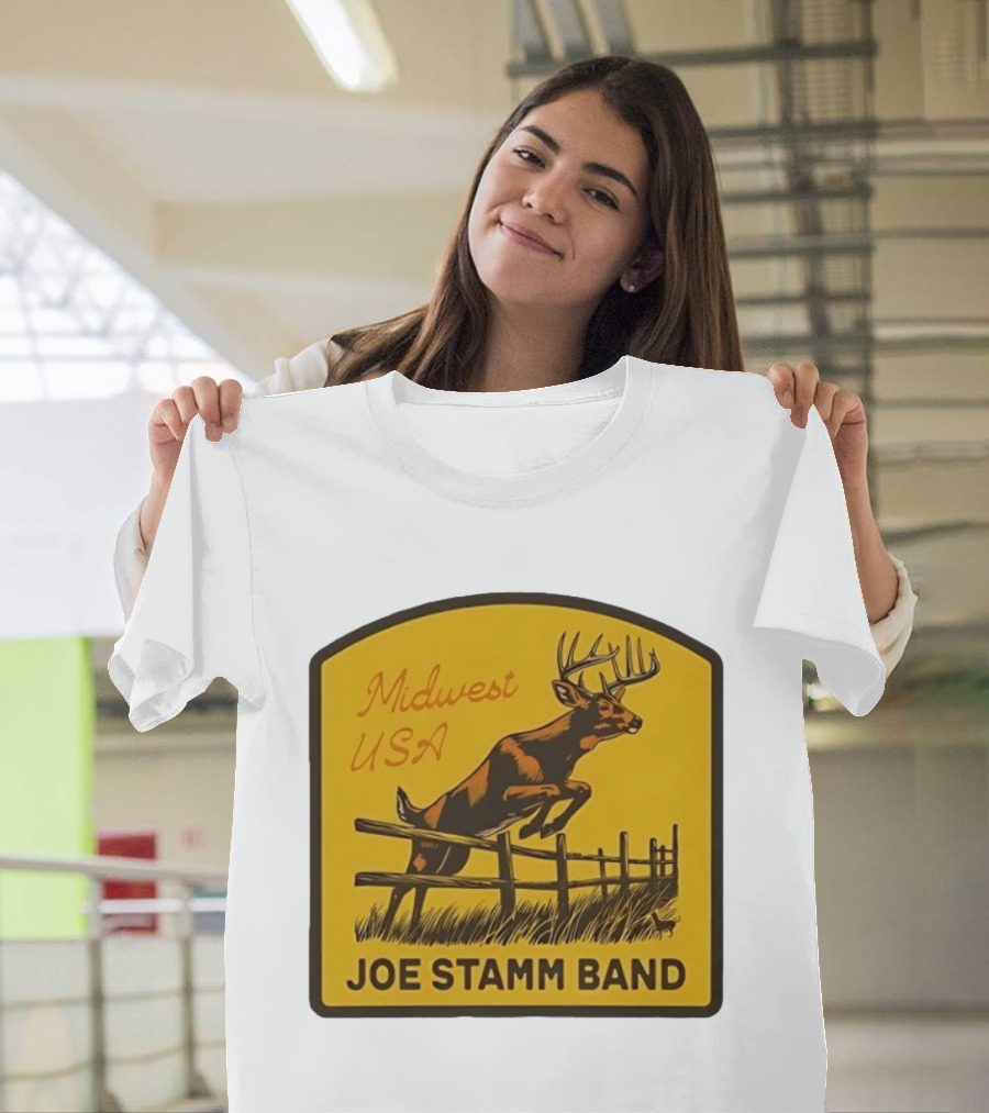Joe Stamm Band Midwest USA Deer Jumping Fence Over Farm Field T-Shirt