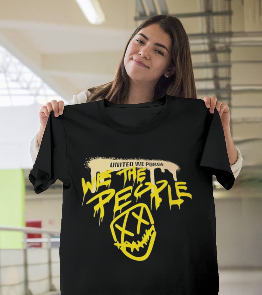 United We Purge We The People Horror Movie Mask Dripping Yellow T-Shirt