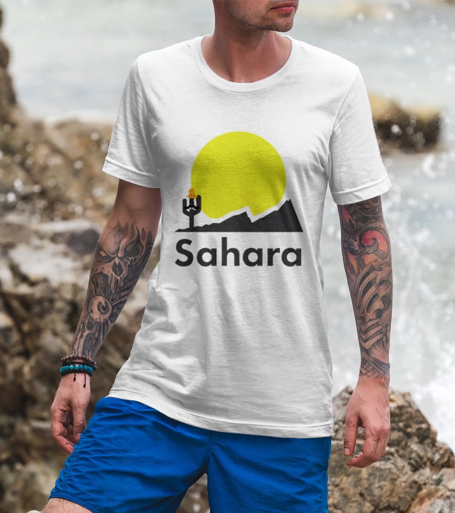 Sahara Desert Cactus Pixel Art With Sombrero Sunset Scene T-Shirt
