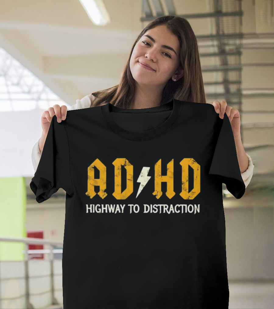 AD HD Highway To Distraction Distressed Lightning Bolt T-Shirt