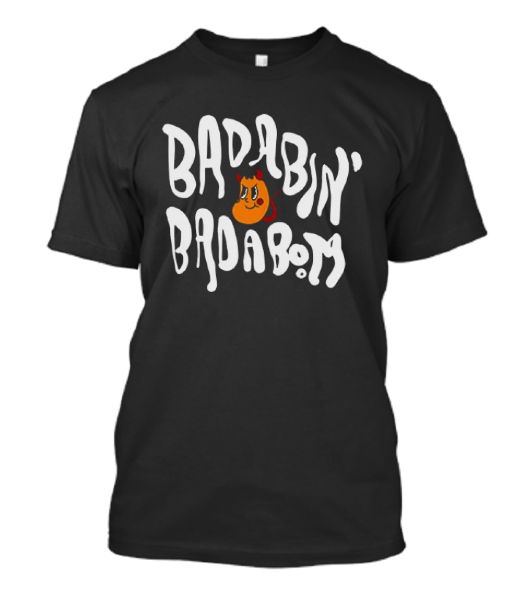 Badabing' Badaboom Cartoon Orange Smiley Face With Devil Horns T-Shirt