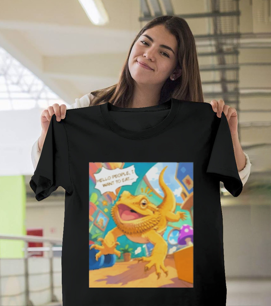 Bearded Dragon Hello People I Want To Eat Funny Lizard Cartoon T-Shirt