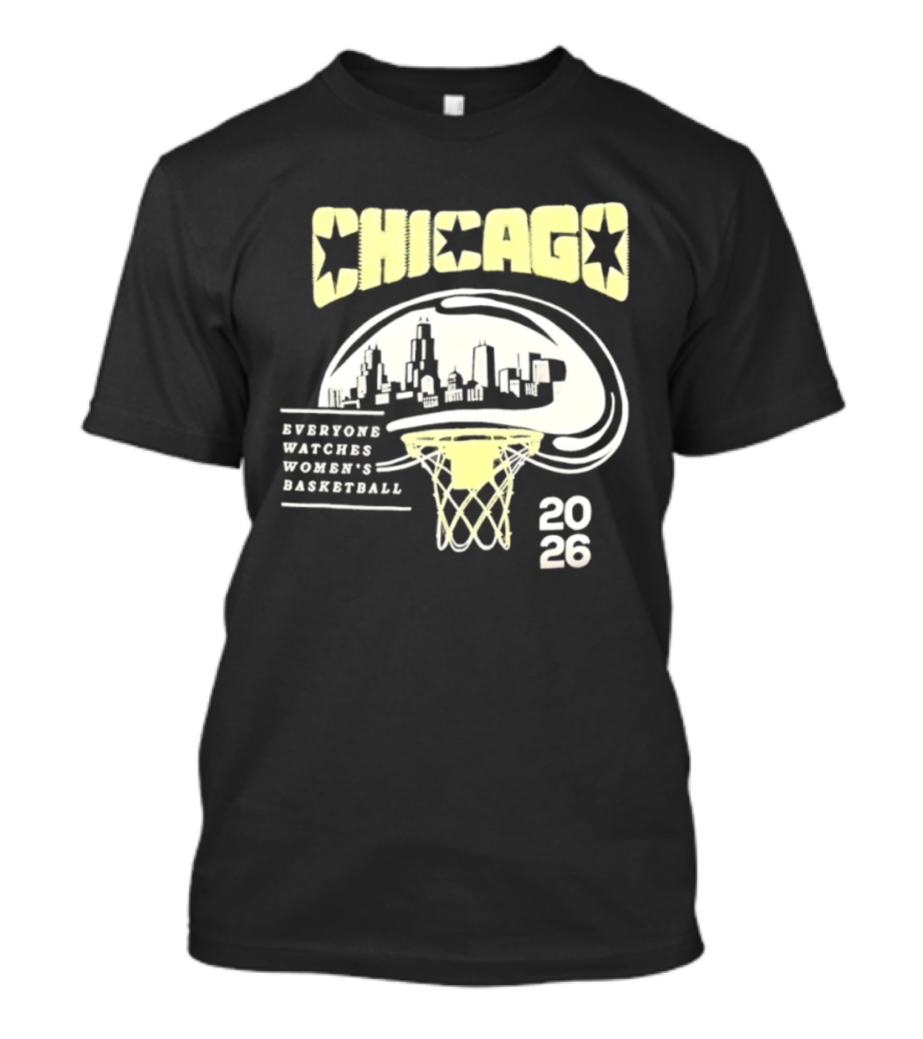 Chicago Everyone Es Women's Basketball 2026 Skyline And Basketball Hoop T-Shirt