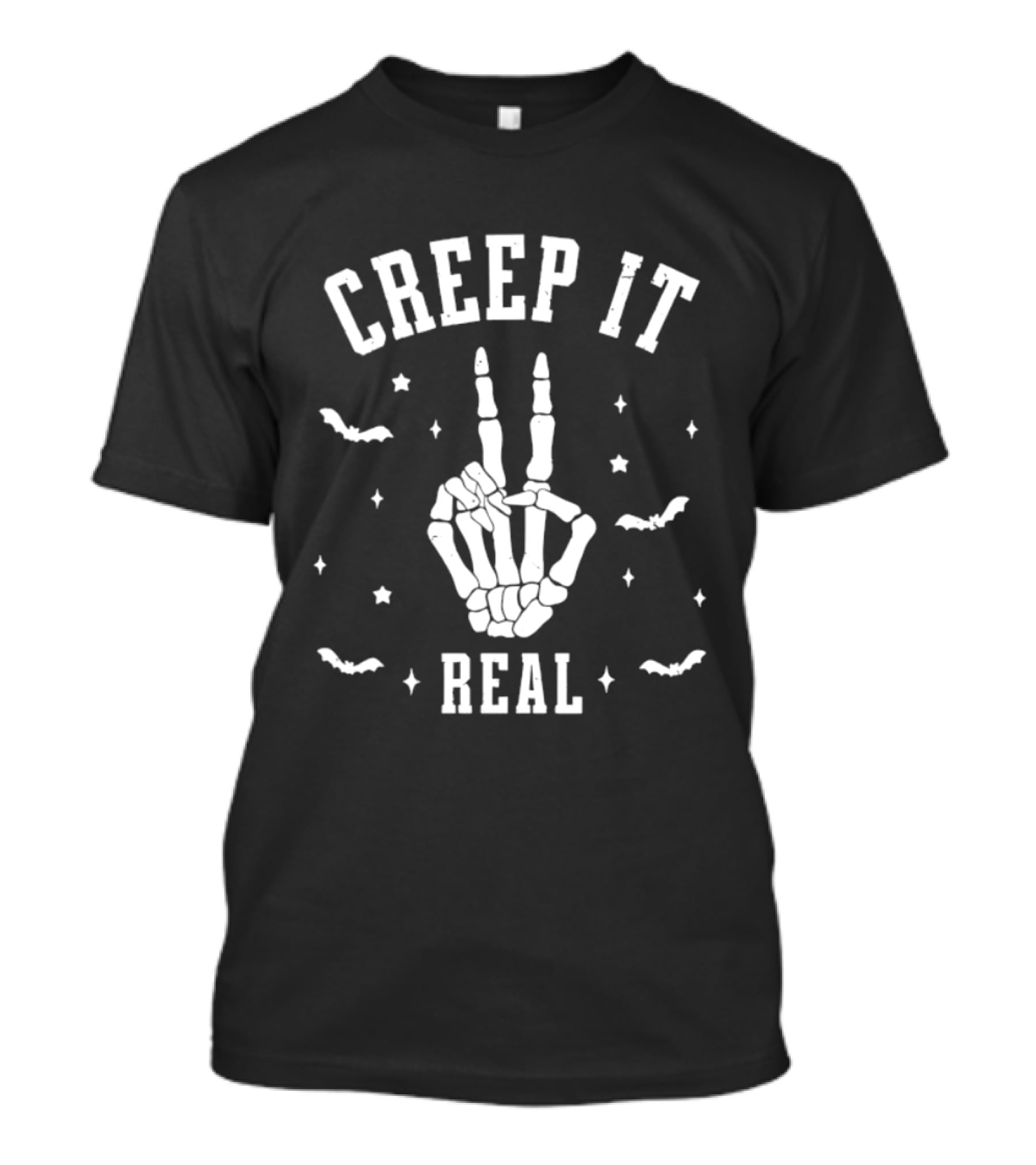 Creep It Real Skeleton Hand Peace Sign Halloween Bats Stars T-Shirt