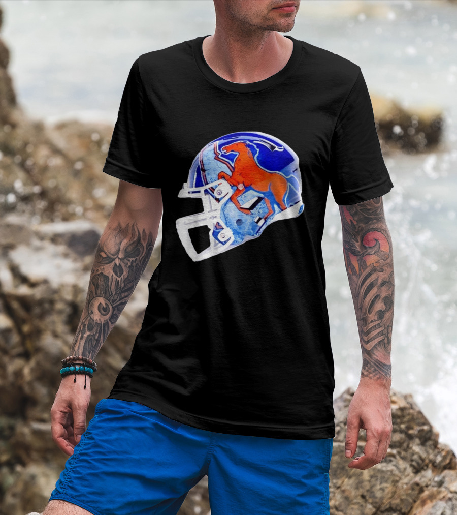 Denver Broncos Horse Helmet Blue And Orange NFL Team Gear T-Shirt