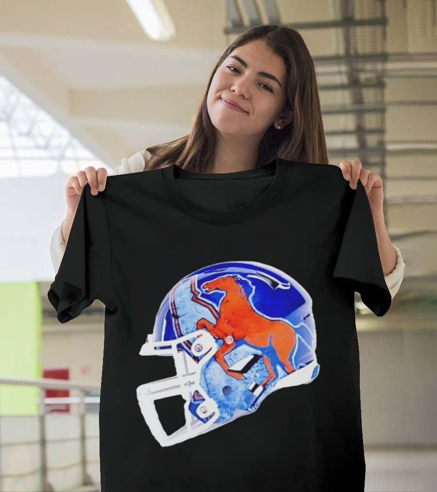 Denver Broncos Horse Helmet Blue And Orange NFL Team Gear T-Shirt