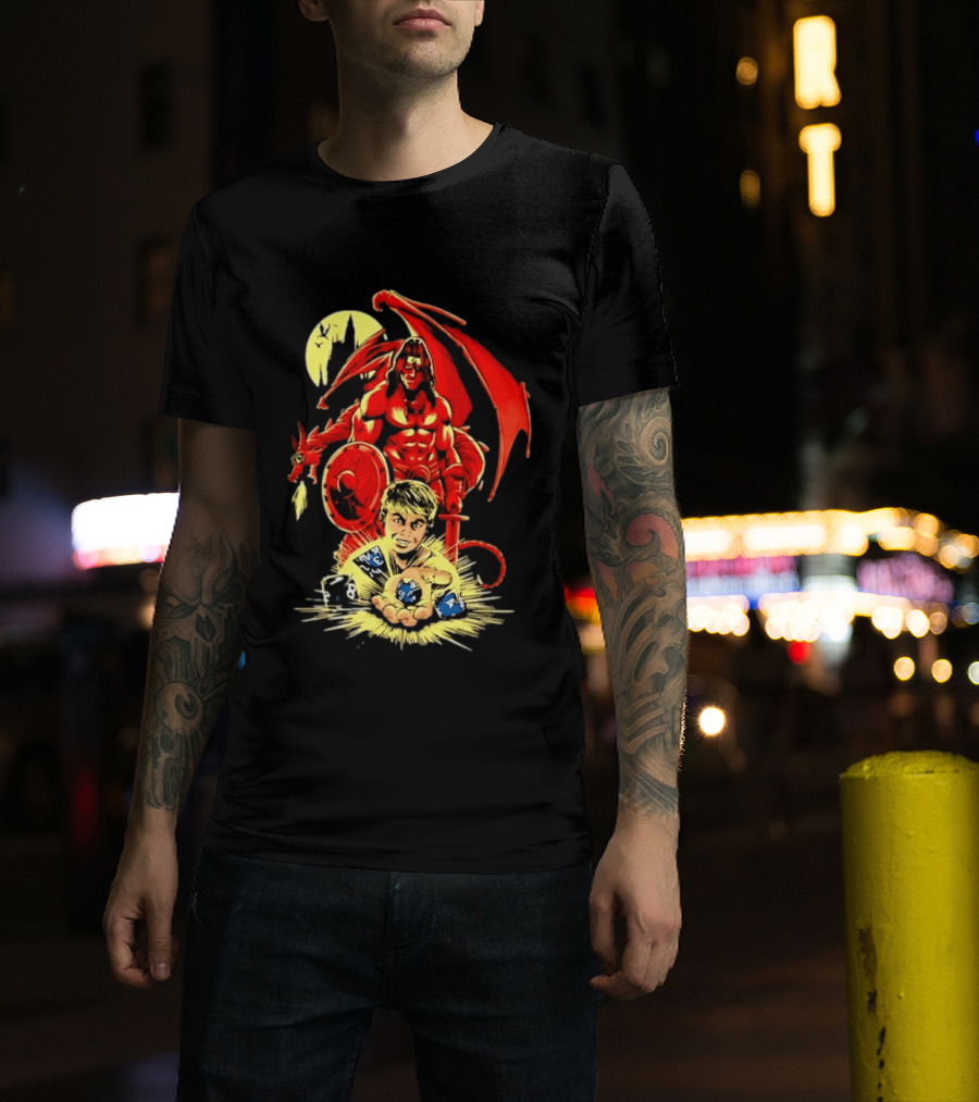 Dungeons And Dragons Player With Red Dragon And Blue Dice Adventure T-Shirt