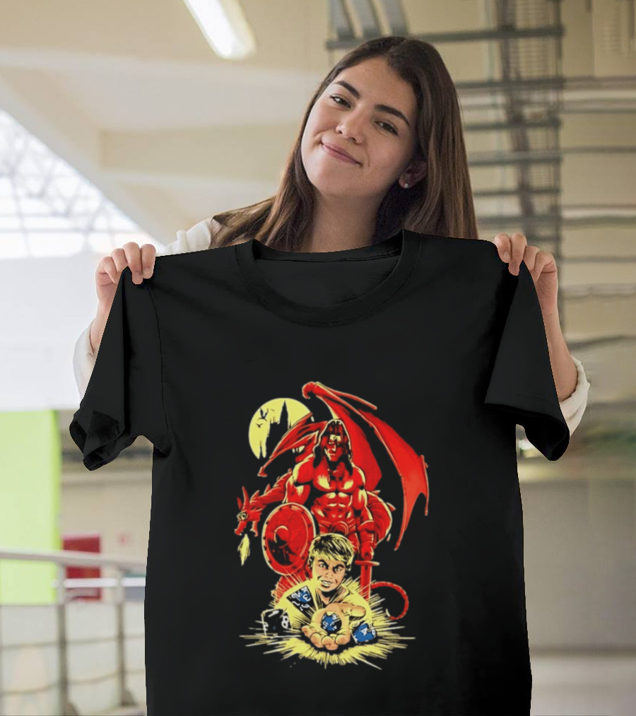 Dungeons And Dragons Player With Red Dragon And Blue Dice Adventure T-Shirt