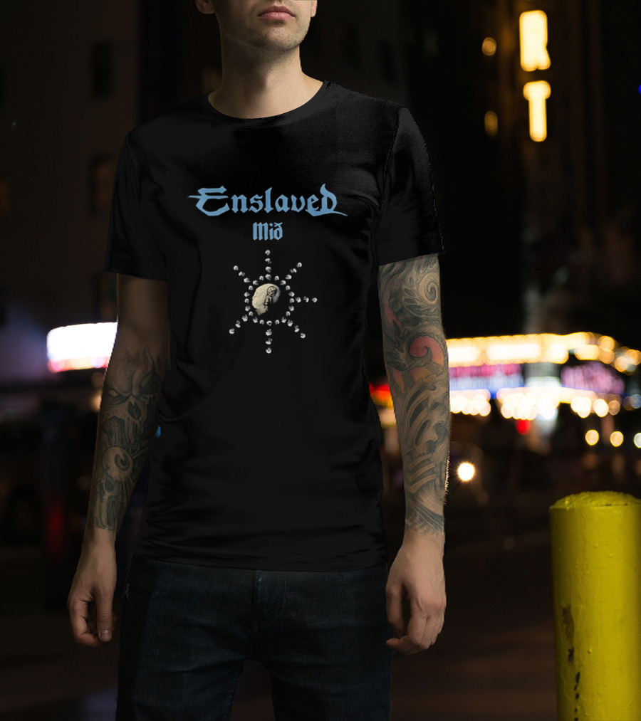 Enslaved Mið Sunburst Symbol Nordic Black Metal Band T-Shirt