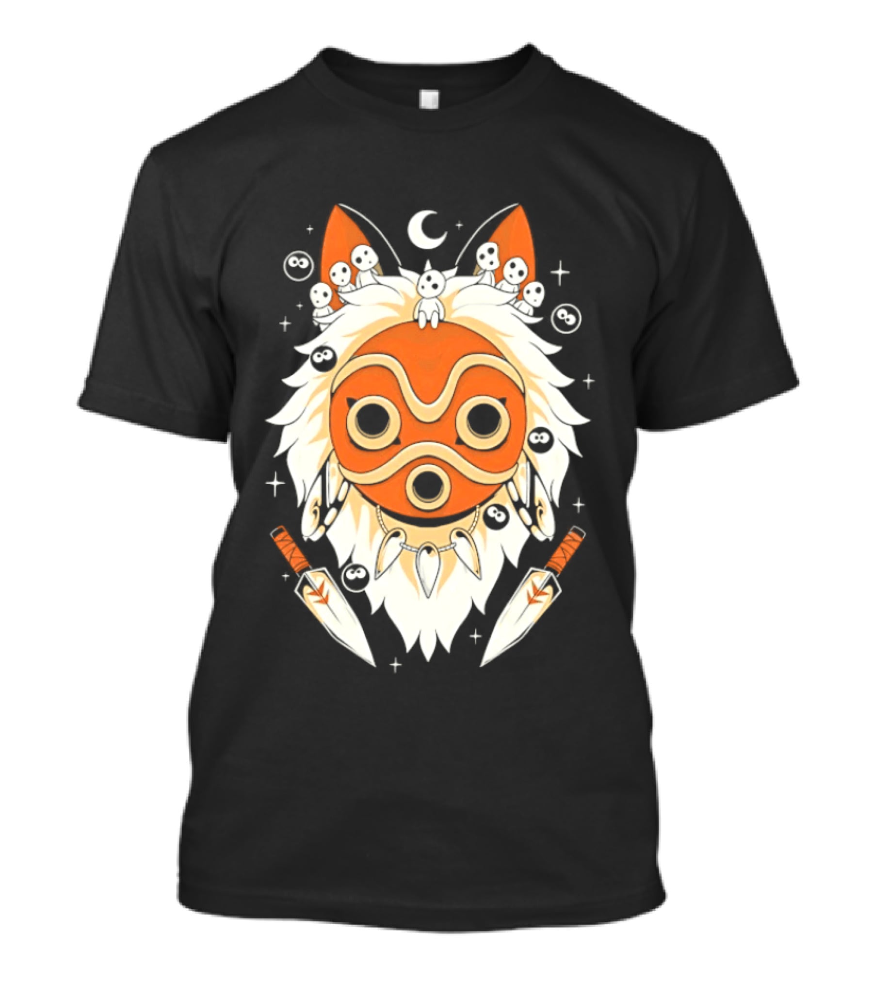 Princess Mononoke Mask Kodama Spirits Crescent Moon Daggers T-Shirt