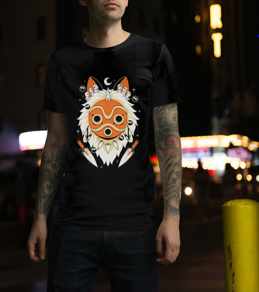 Princess Mononoke Mask Kodama Spirits Crescent Moon Daggers T-Shirt