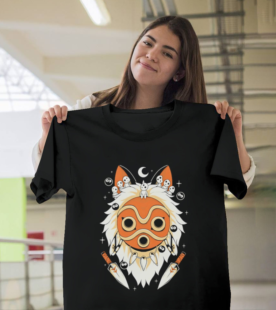 Princess Mononoke Mask Kodama Spirits Crescent Moon Daggers T-Shirt