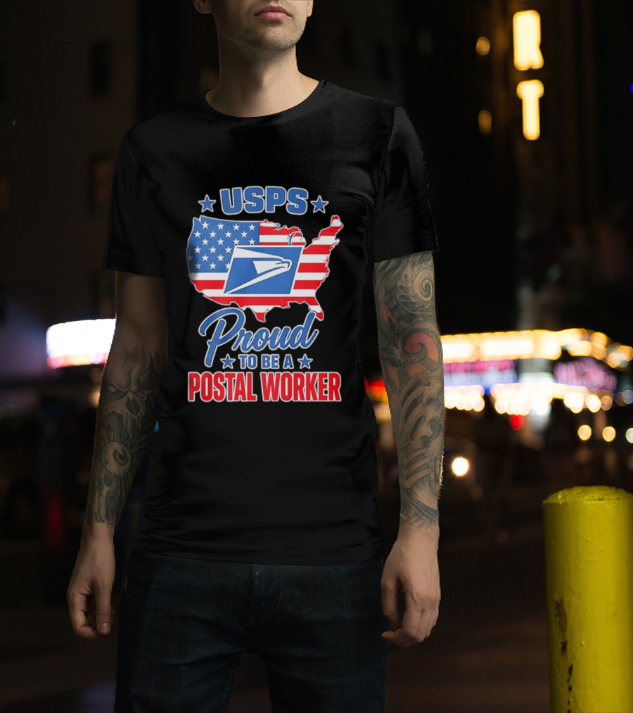USPS Proud Postal Worker Mail Carrier USA Map T-Shirt