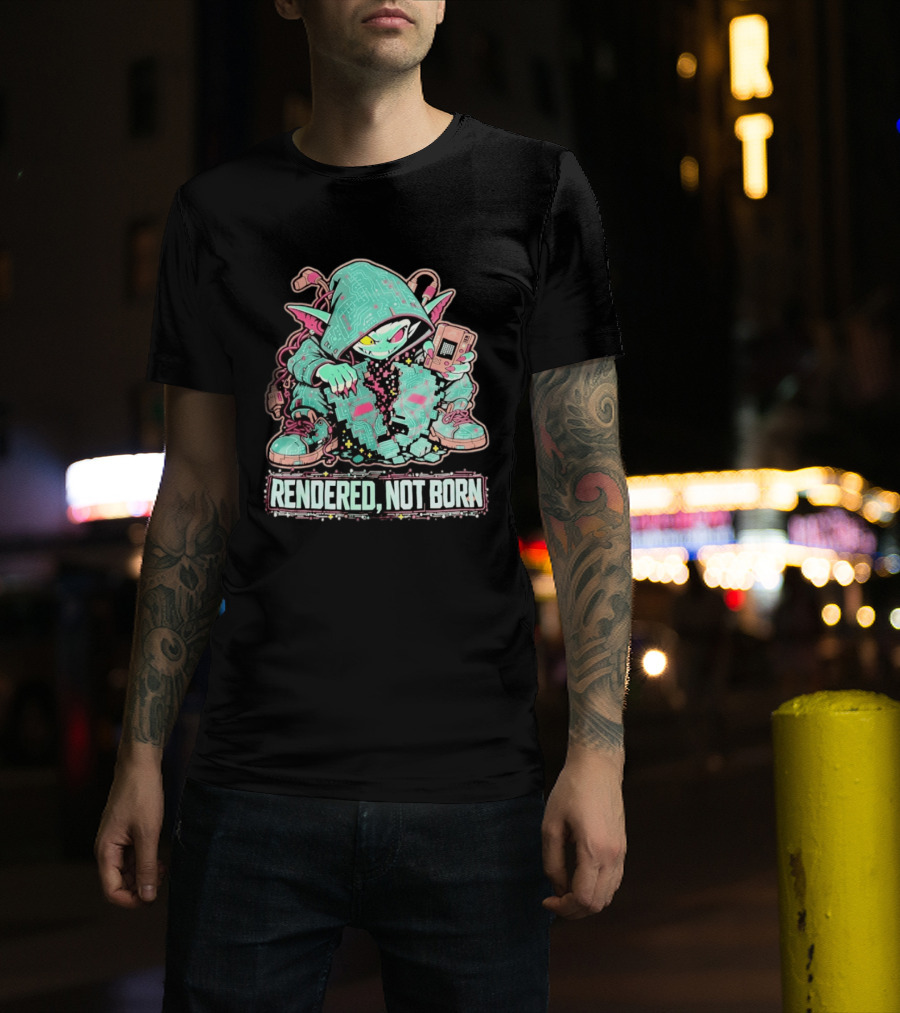 Rendered Not Born Cyber Goblin Gamer Cyberpunk Game Console T-Shirt