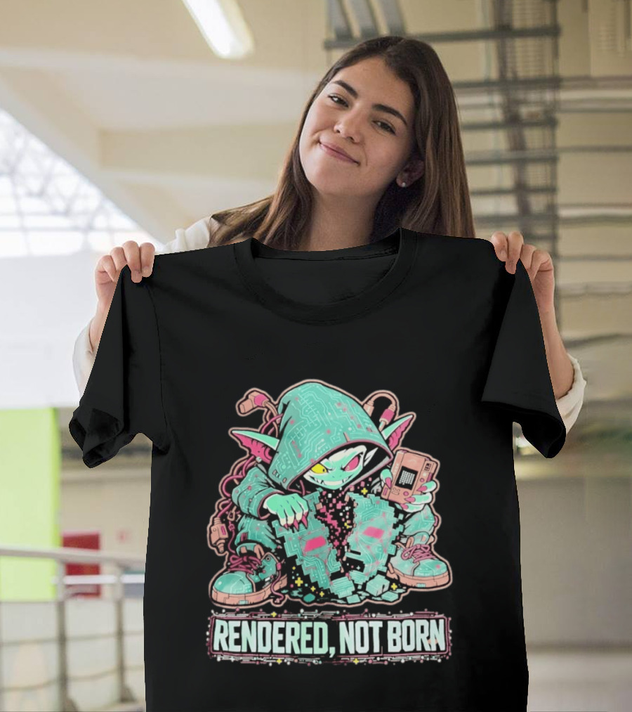Rendered Not Born Cyber Goblin Gamer Cyberpunk Game Console T-Shirt