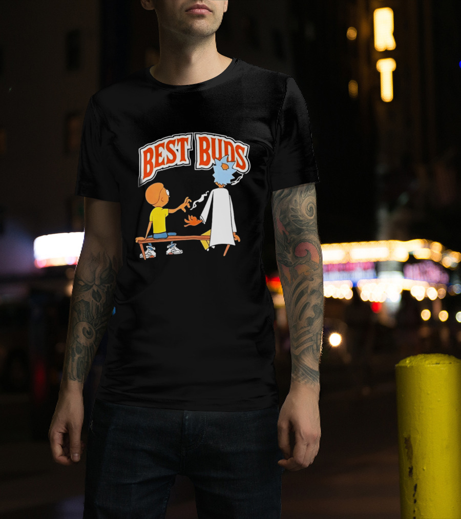Rick And Morty Best Buds Adult Swim Cartoon Smoking Bench Scene T-Shirt