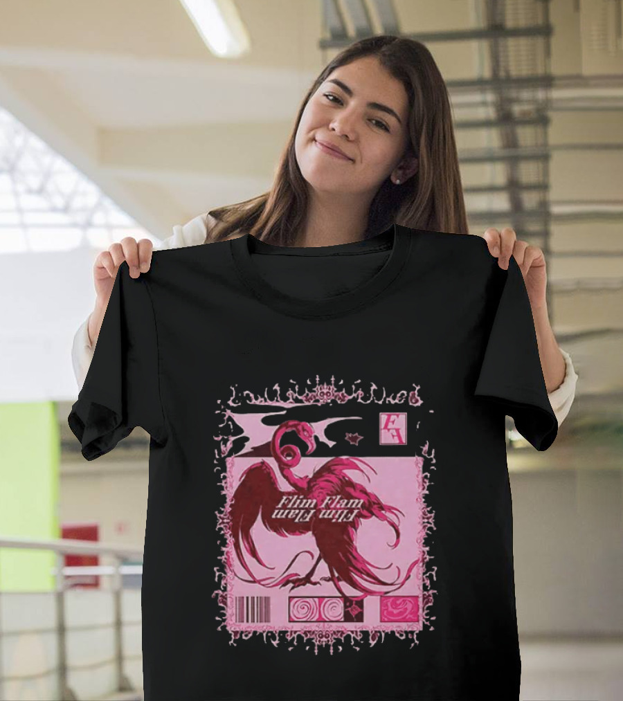 Flim Flam Flamingo Barcode Pink Swirl Border T-Shirt